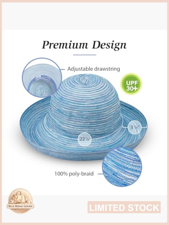 UPF 30+ Sun Hat Wide Brim Packable Adjustable Beach Travel Hat